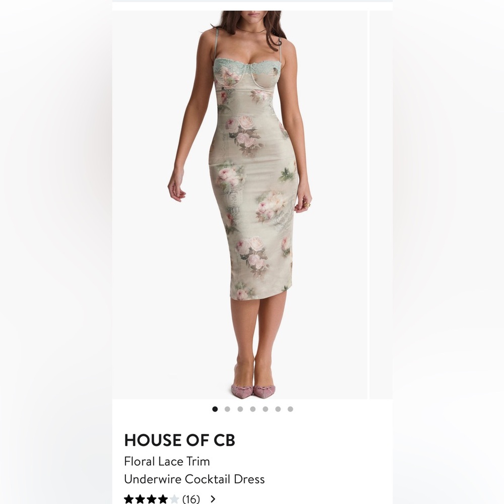 House of CB Green Floral Lace-Trim Midi Dress
